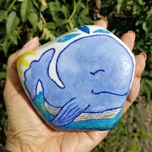 Handpainted Rock - Original Art. "Happy Whale"